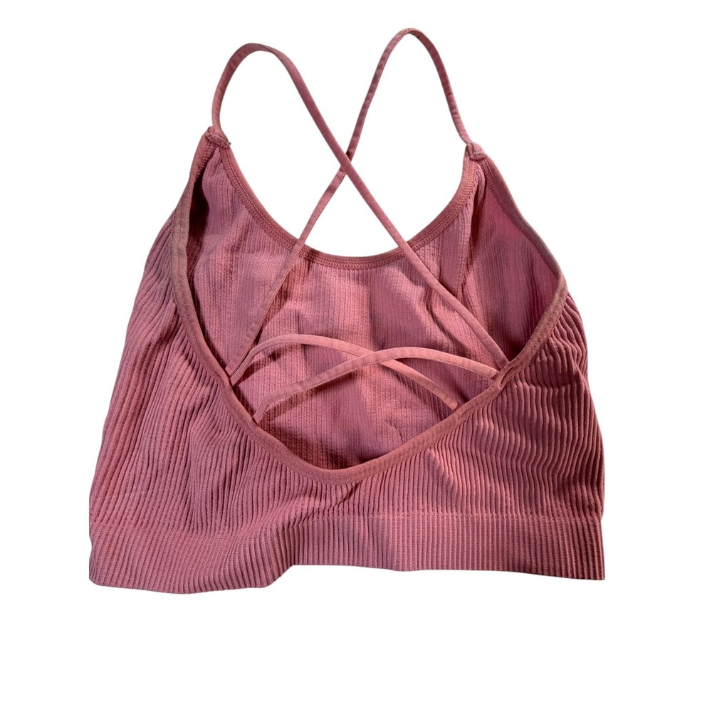Unbranded Ribbed Crop Top Womens XS Pink Excellent Strappy Criss Cross Back - Picture 3 of 5